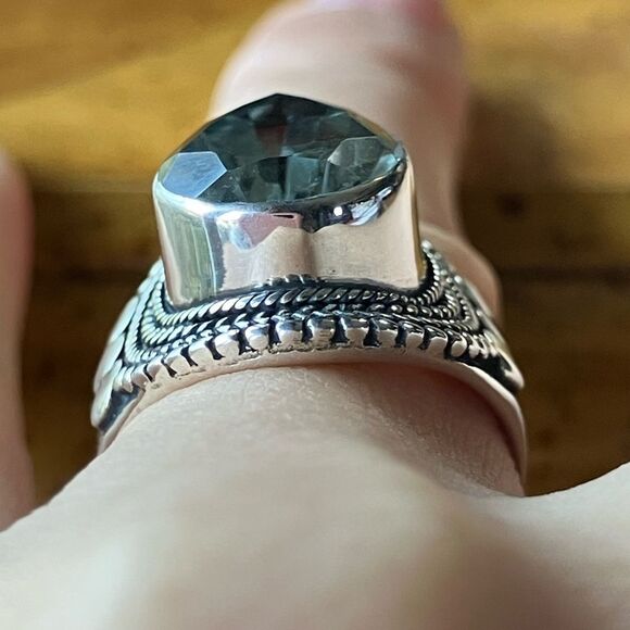 Natural Prasiolite Green Amethyst Sterling Silver Ring Size 6